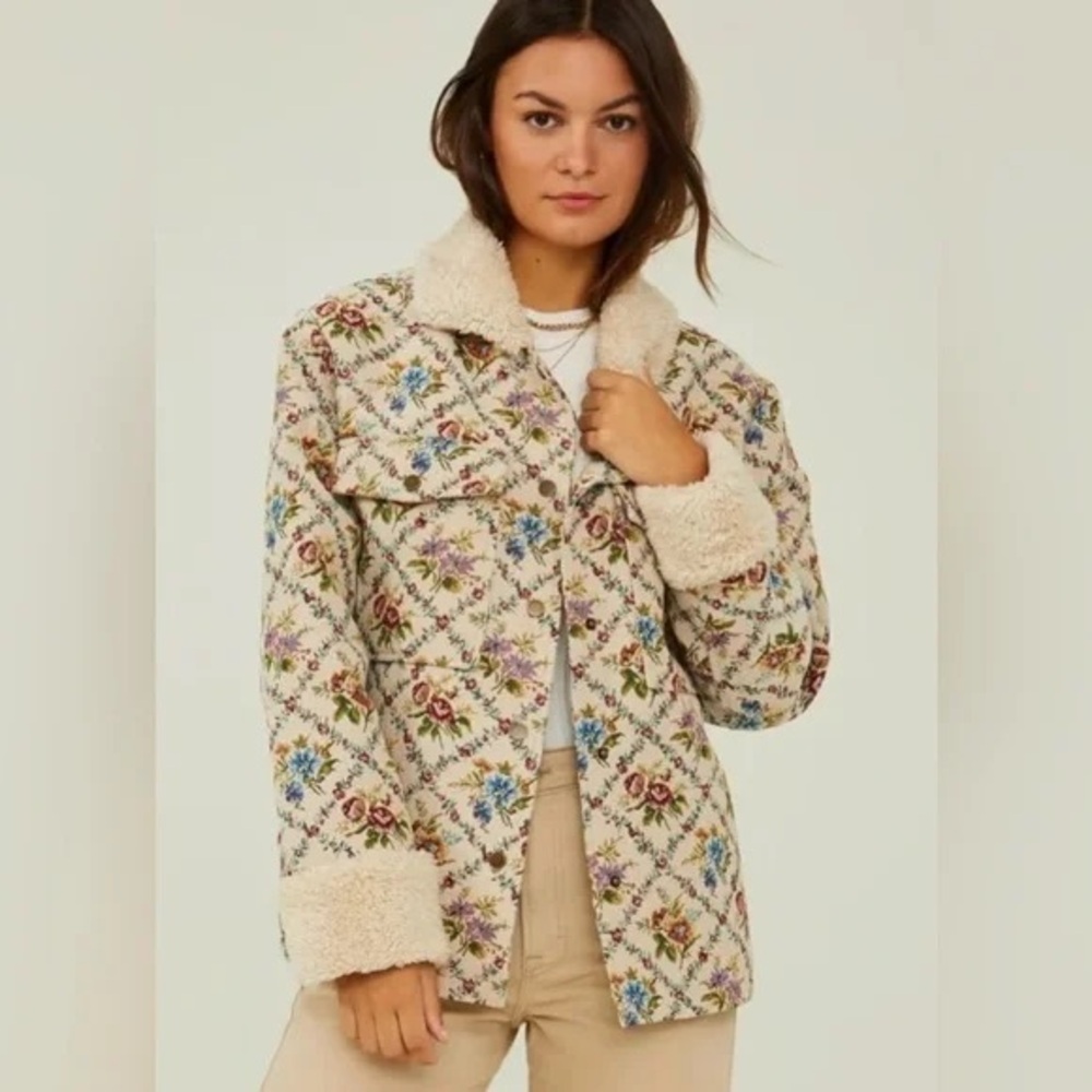 NWT Altar’d State Tapestry Floral Sherpa-Lined Jacket Coat X-Large - Picture 6 of 7